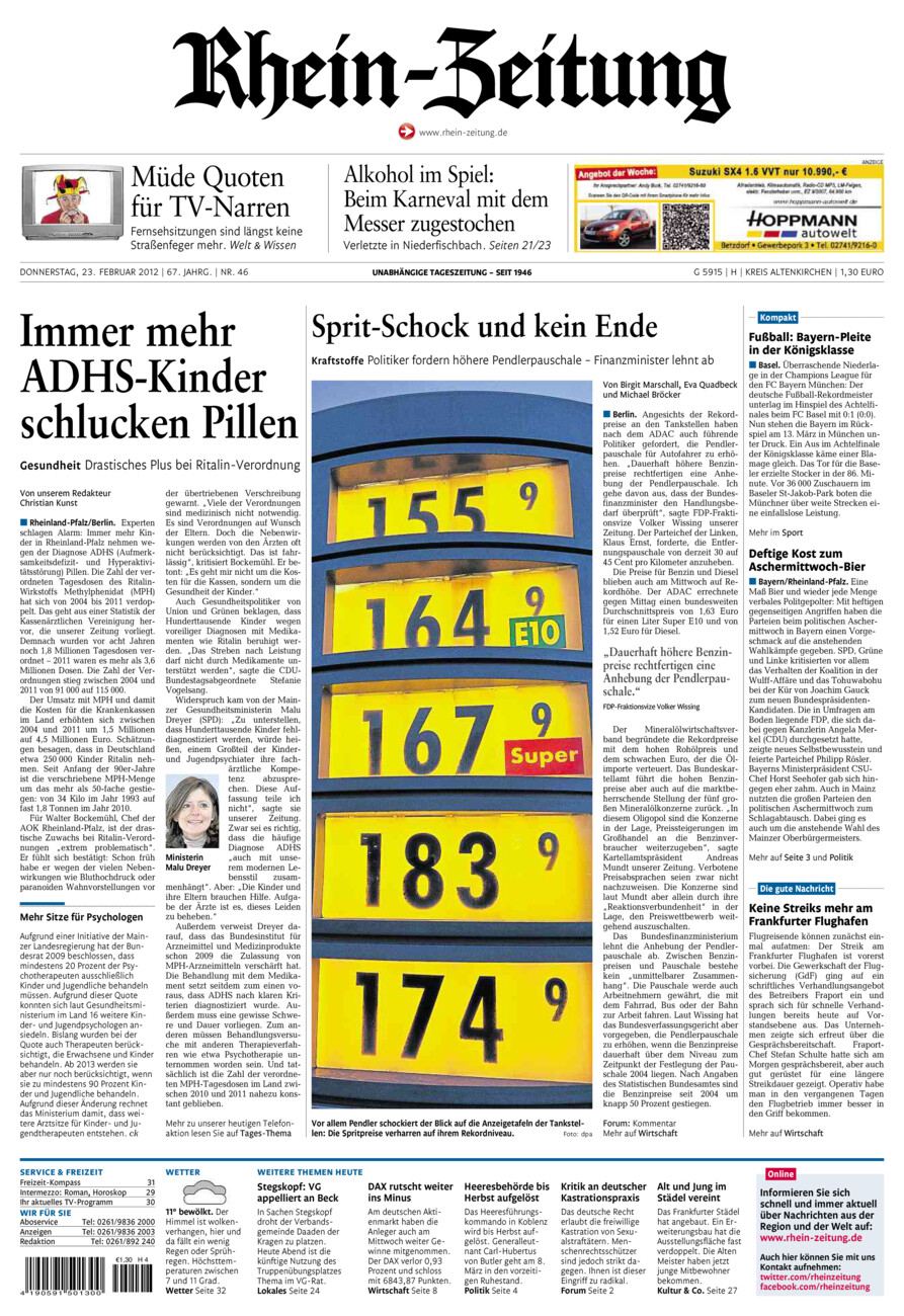 Rhein-Zeitung Kreis Altenkirchen vom Donnerstag, 23.02.2012
