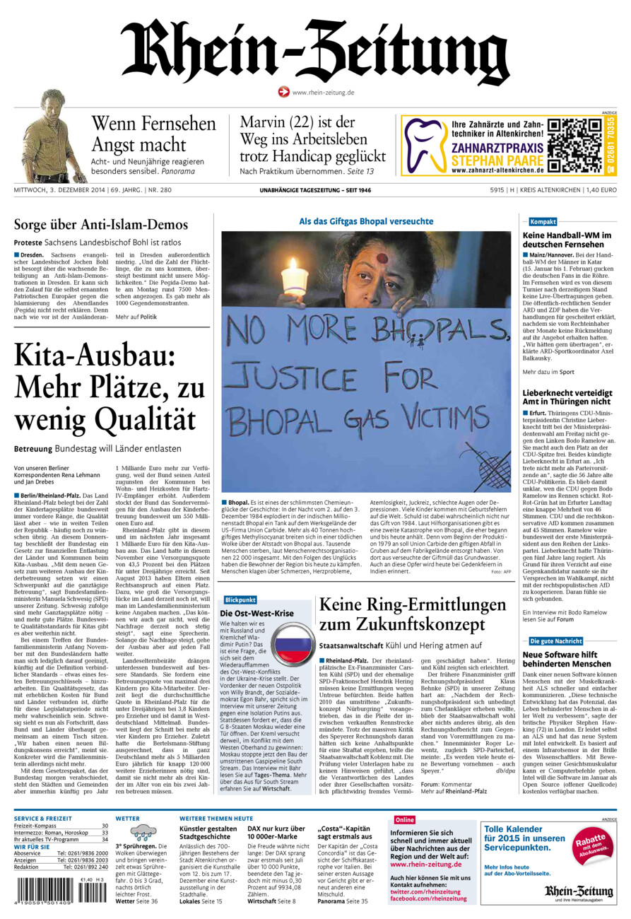 Rhein-Zeitung Kreis Altenkirchen vom Mittwoch, 03.12.2014