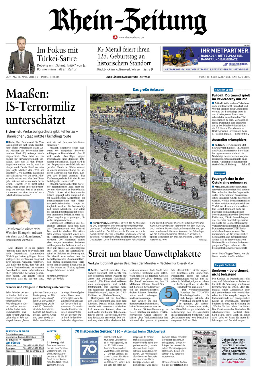 Rhein-Zeitung Kreis Altenkirchen vom Montag, 11.04.2016