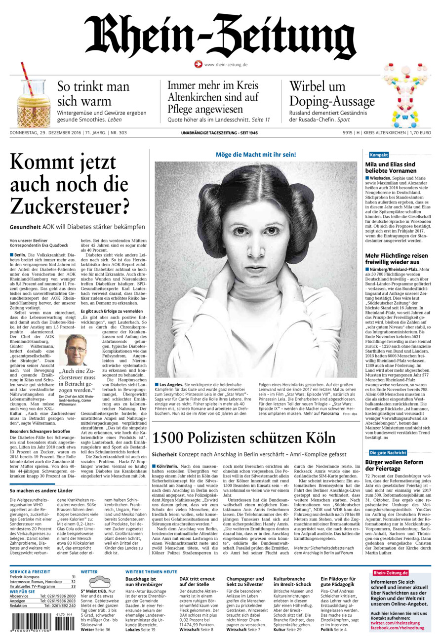 Rhein-Zeitung Kreis Altenkirchen vom Donnerstag, 29.12.2016