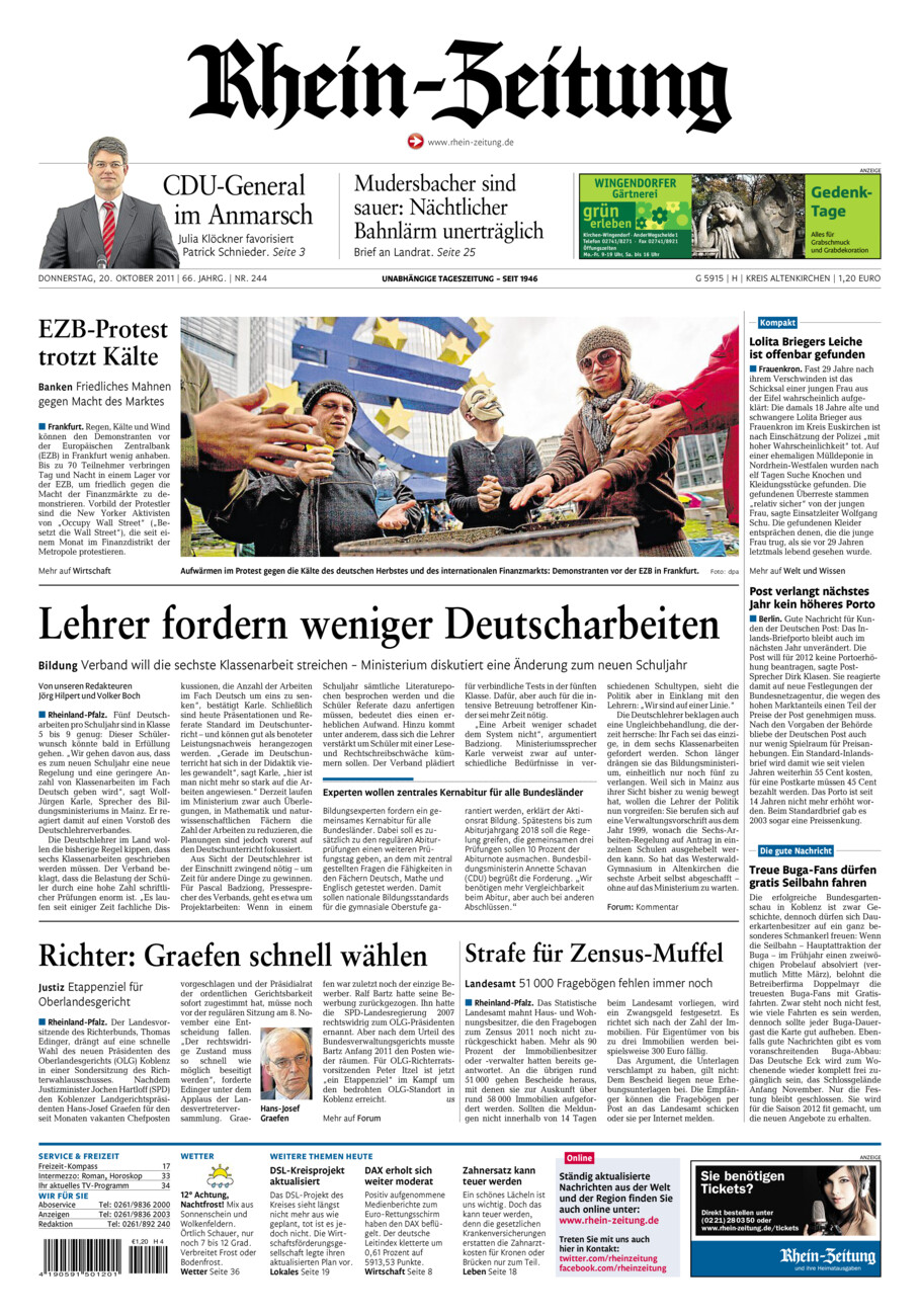 Rhein-Zeitung Kreis Altenkirchen vom Donnerstag, 20.10.2011