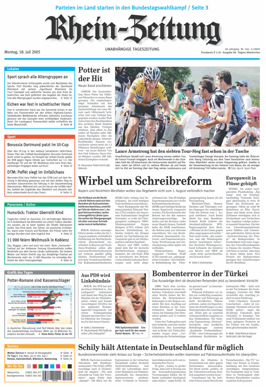 Rhein-Zeitung Kreis Altenkirchen vom Montag, 18.07.2005