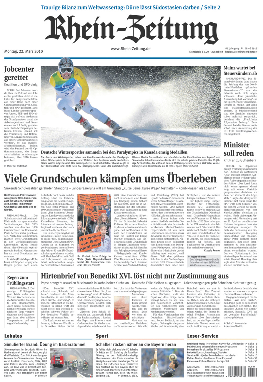 Rhein-Zeitung Kreis Altenkirchen vom Montag, 22.03.2010