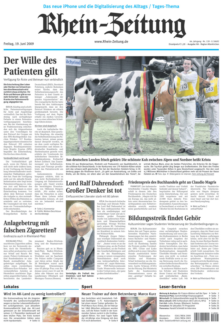 Rhein-Zeitung Kreis Altenkirchen vom Freitag, 19.06.2009