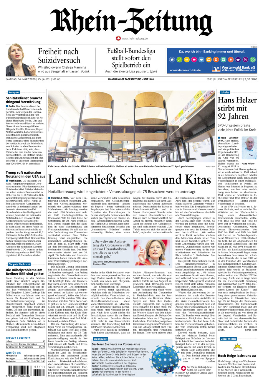 Rhein-Zeitung Kreis Altenkirchen vom Samstag, 14.03.2020