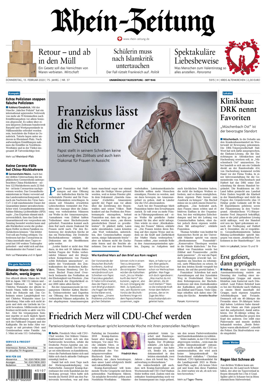 Rhein-Zeitung Kreis Altenkirchen vom Donnerstag, 13.02.2020