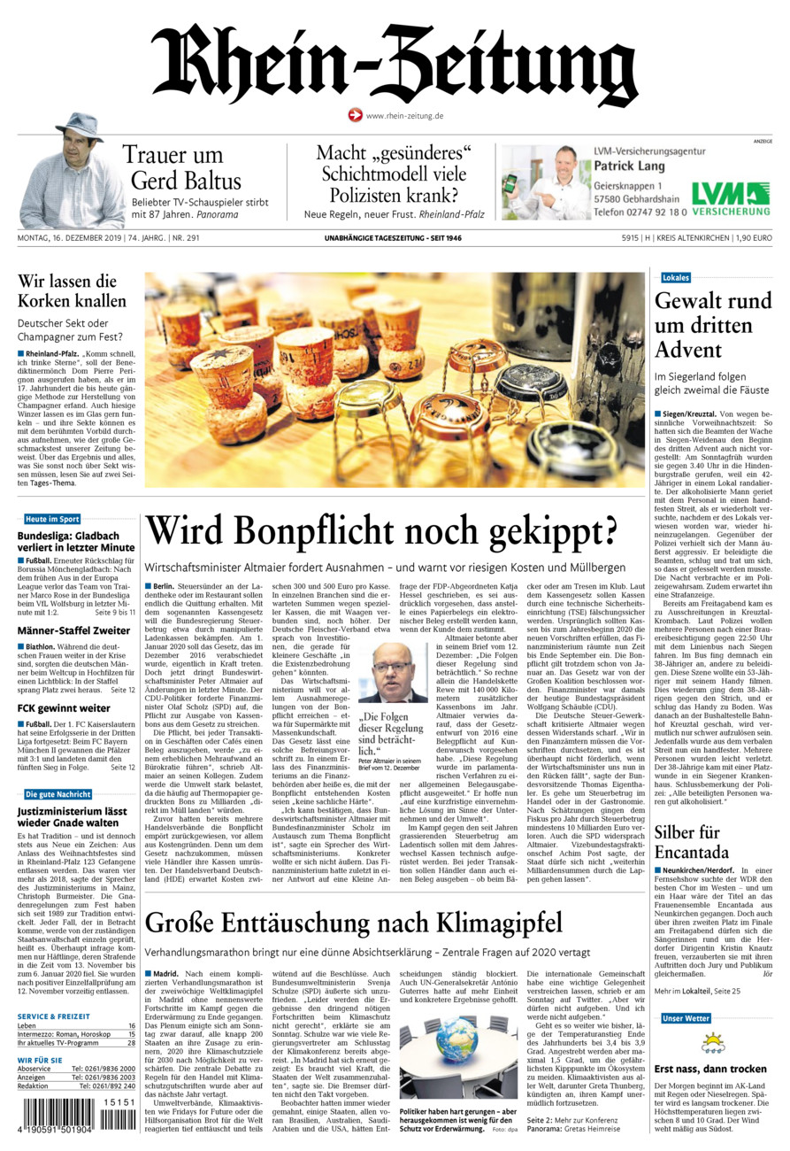 Rhein-Zeitung Kreis Altenkirchen vom Montag, 16.12.2019