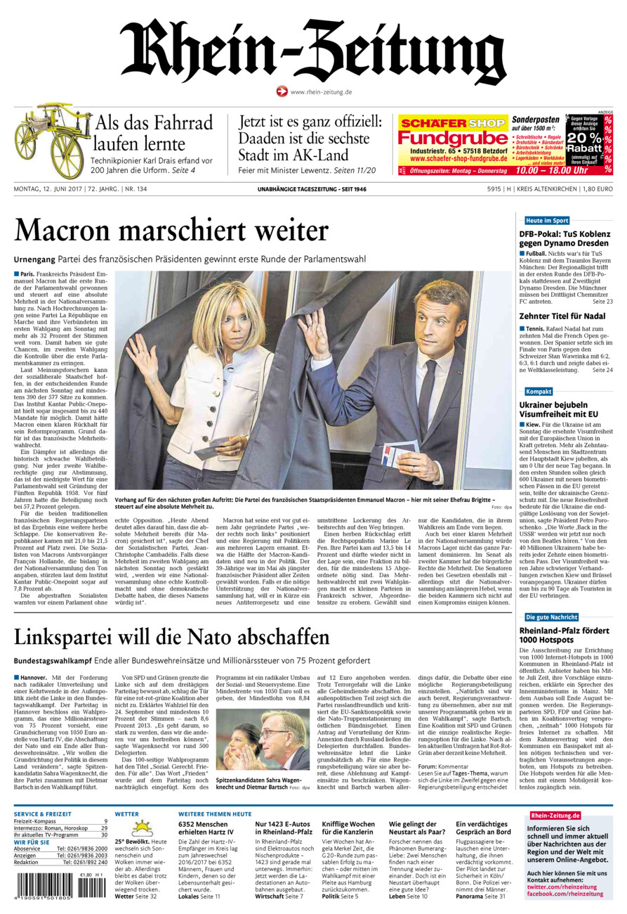 Rhein-Zeitung Kreis Altenkirchen vom Montag, 12.06.2017