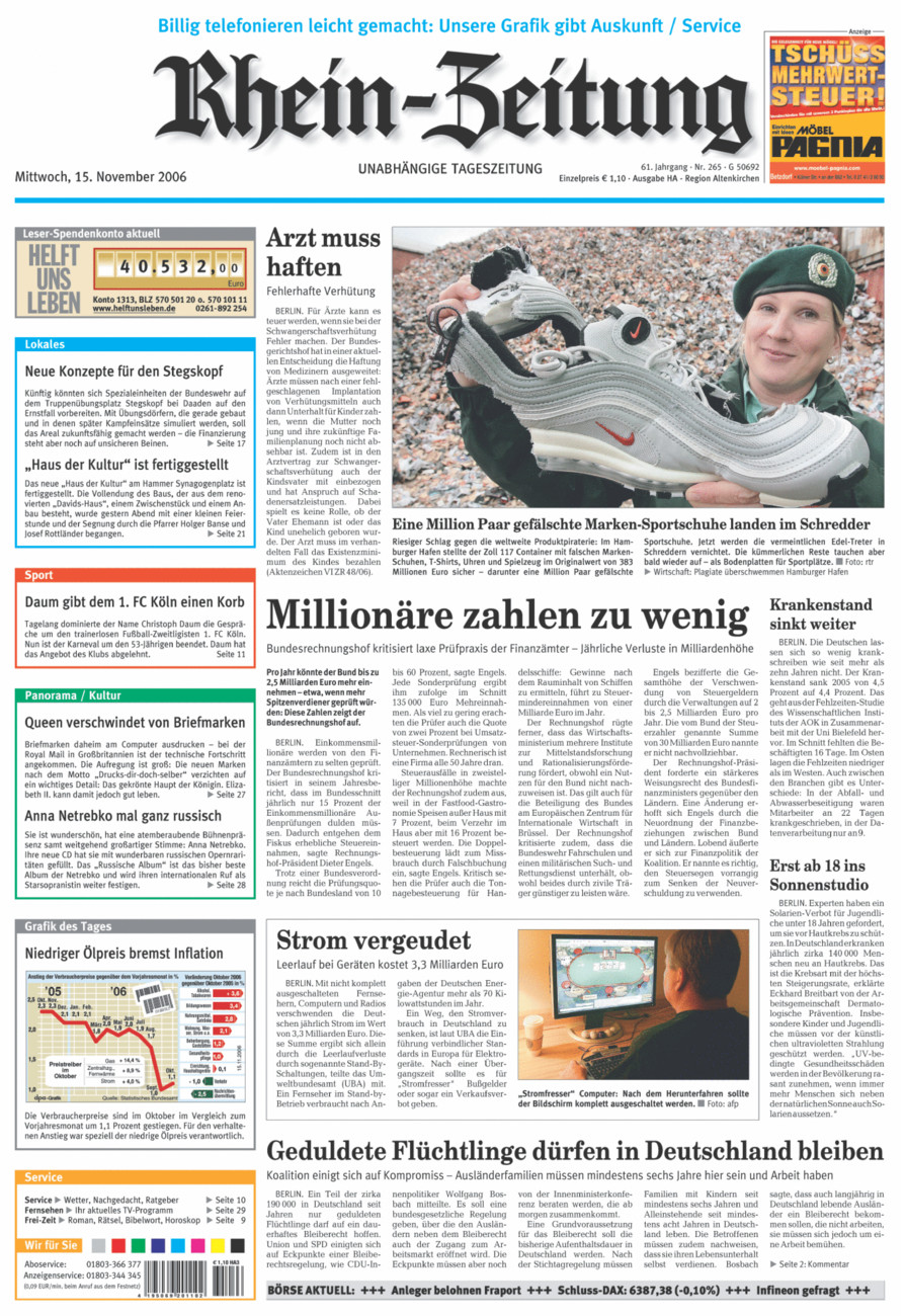 Rhein-Zeitung Kreis Altenkirchen vom Mittwoch, 15.11.2006