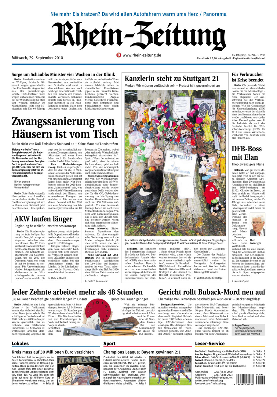 Rhein-Zeitung Kreis Altenkirchen vom Mittwoch, 29.09.2010