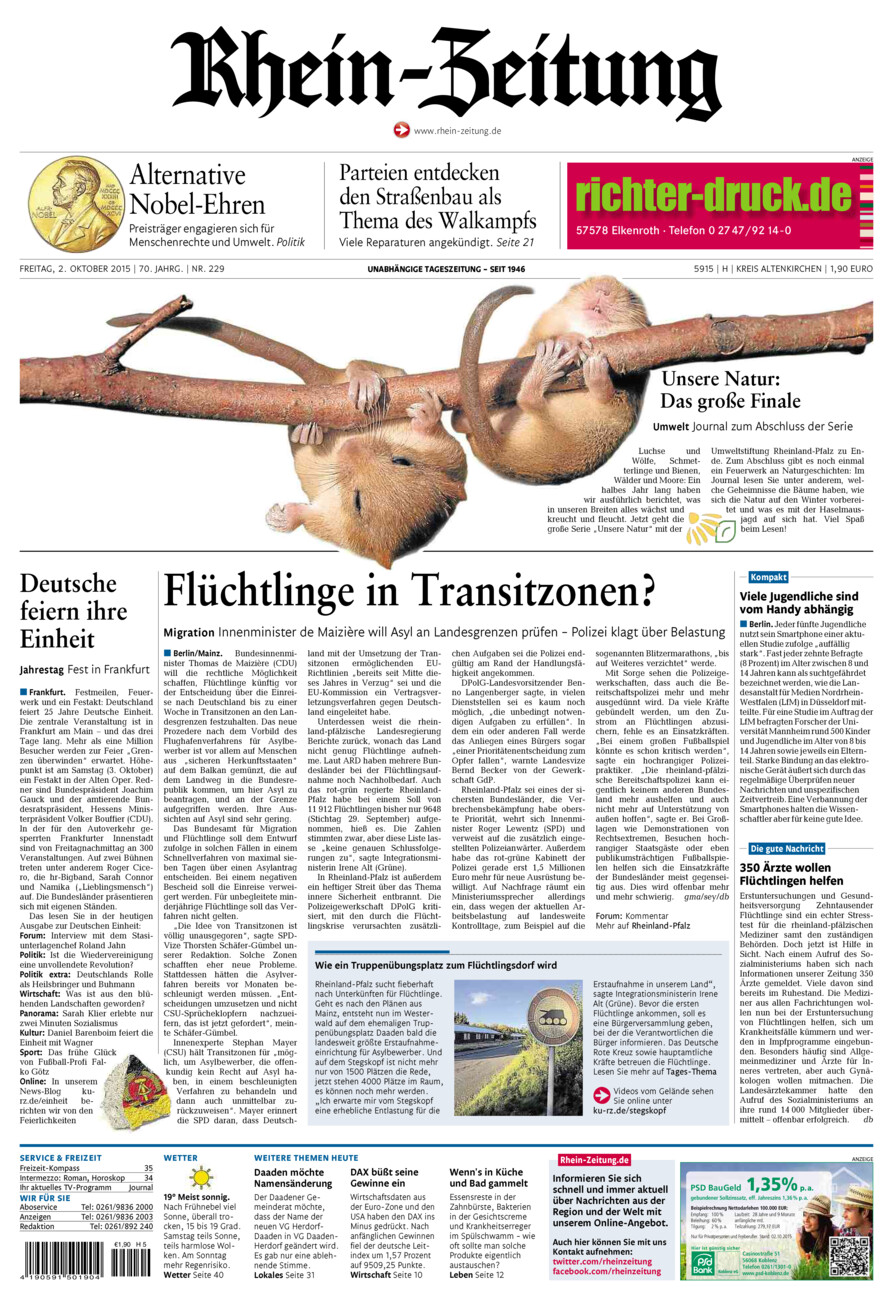 Rhein-Zeitung Kreis Altenkirchen vom Freitag, 02.10.2015