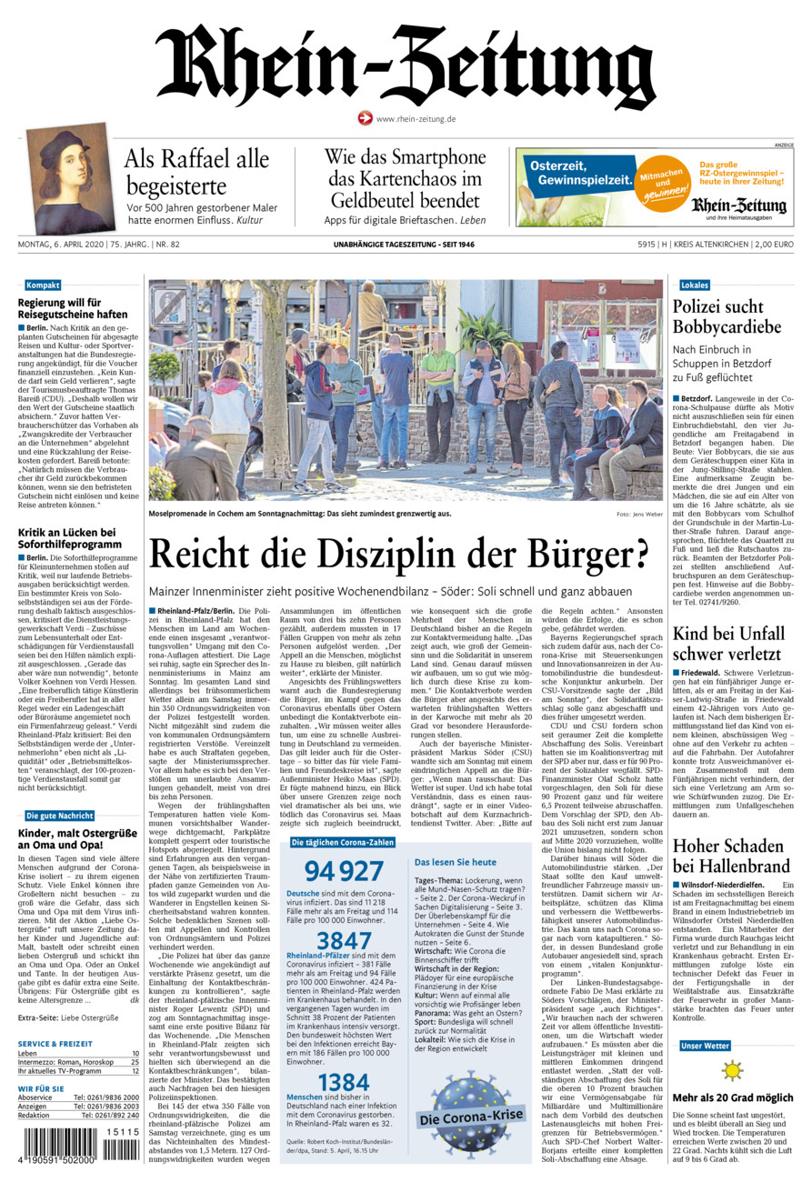 Rhein-Zeitung Kreis Altenkirchen vom Montag, 06.04.2020