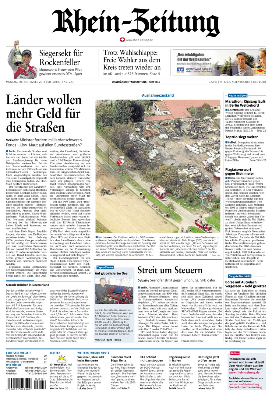 Rhein-Zeitung Kreis Altenkirchen vom Montag, 30.09.2013