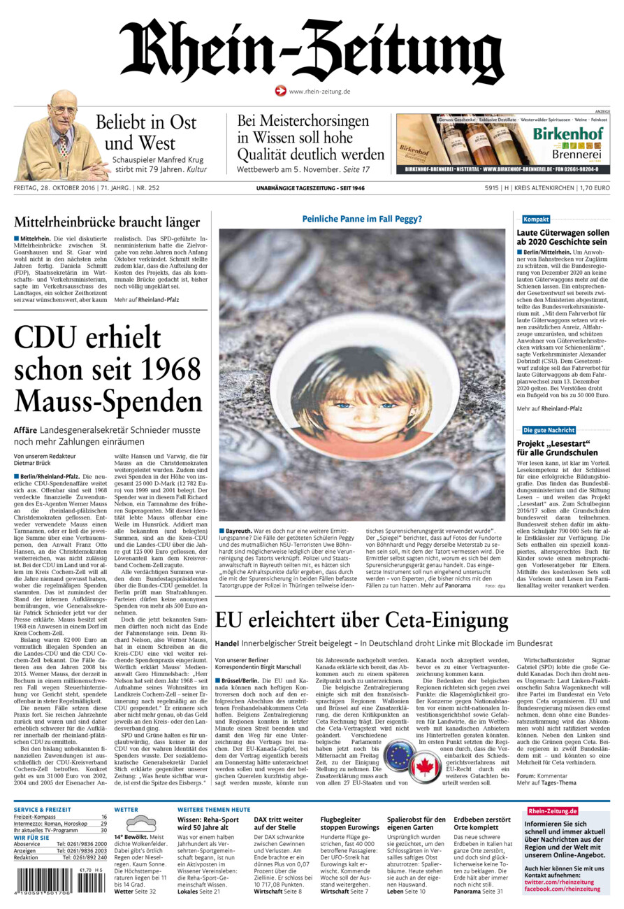 Rhein-Zeitung Kreis Altenkirchen vom Freitag, 28.10.2016