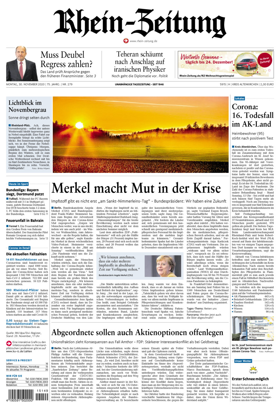 Rhein-Zeitung Kreis Altenkirchen vom Montag, 30.11.2020