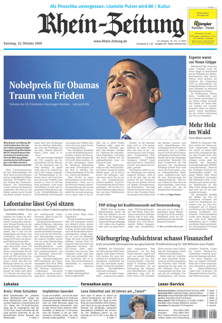 Rhein-Zeitung Kreis Altenkirchen vom Samstag, 10.10.2009