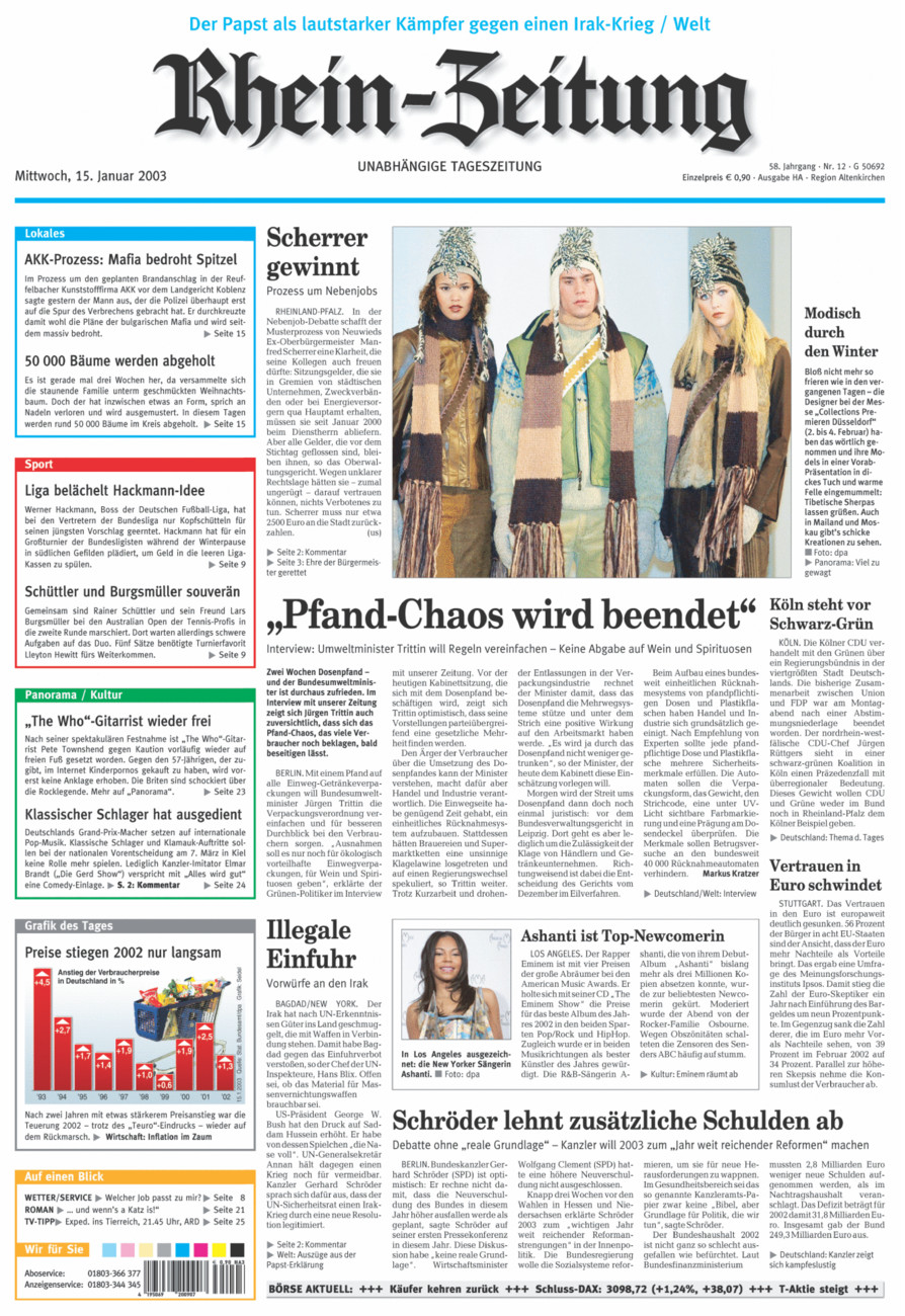 Rhein-Zeitung Kreis Altenkirchen vom Mittwoch, 15.01.2003