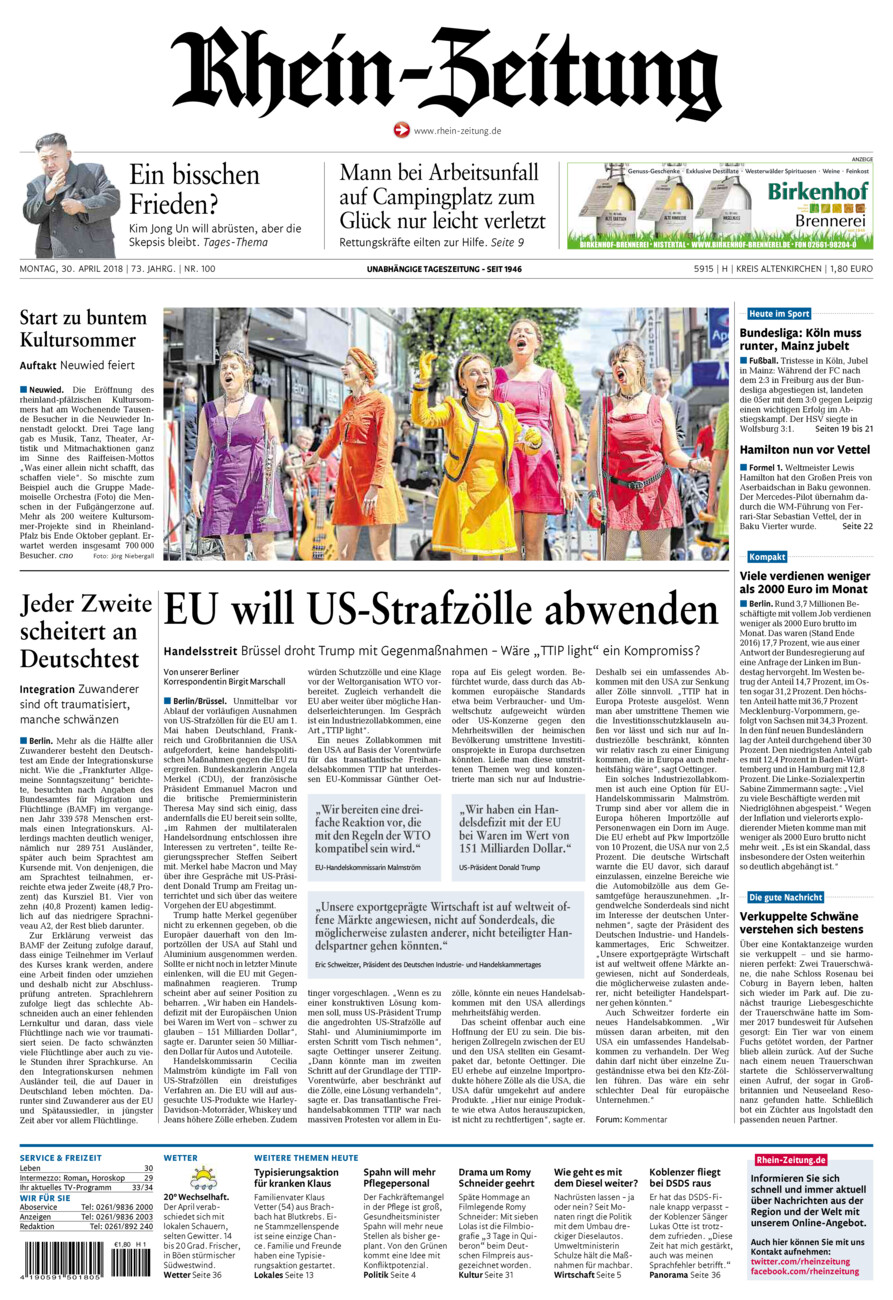 Rhein-Zeitung Kreis Altenkirchen vom Montag, 30.04.2018