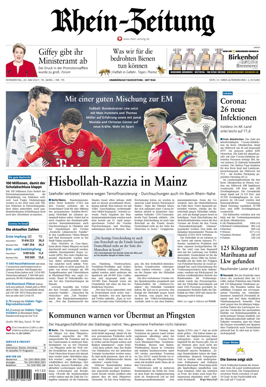 Rhein-Zeitung Kreis Altenkirchen vom Donnerstag, 20.05.2021