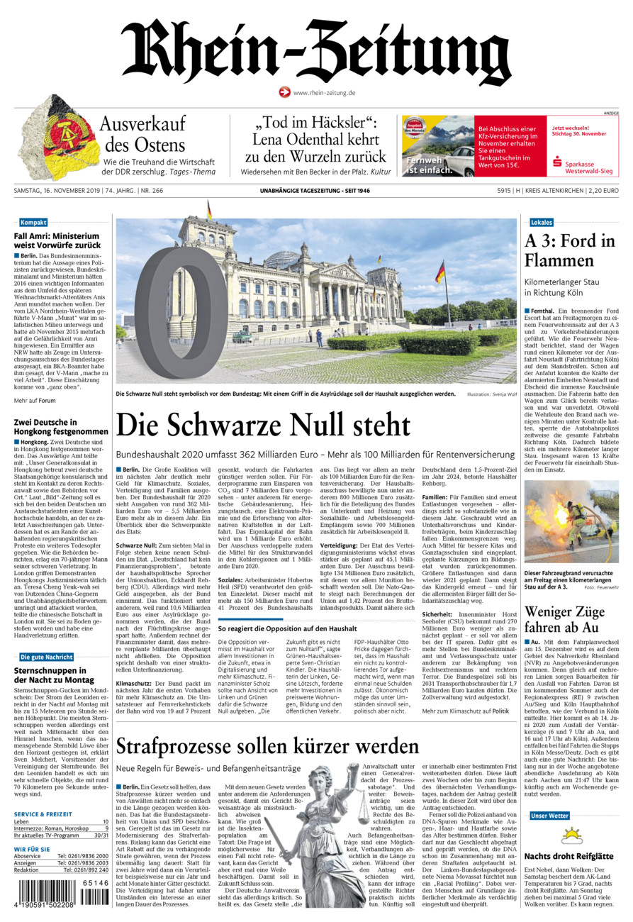 Rhein-Zeitung Kreis Altenkirchen vom Samstag, 16.11.2019