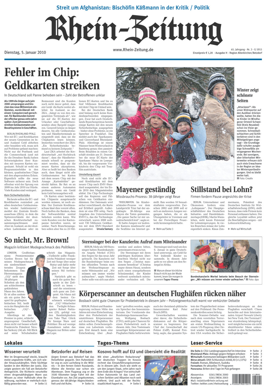 Rhein-Zeitung Kreis Altenkirchen vom Dienstag, 05.01.2010