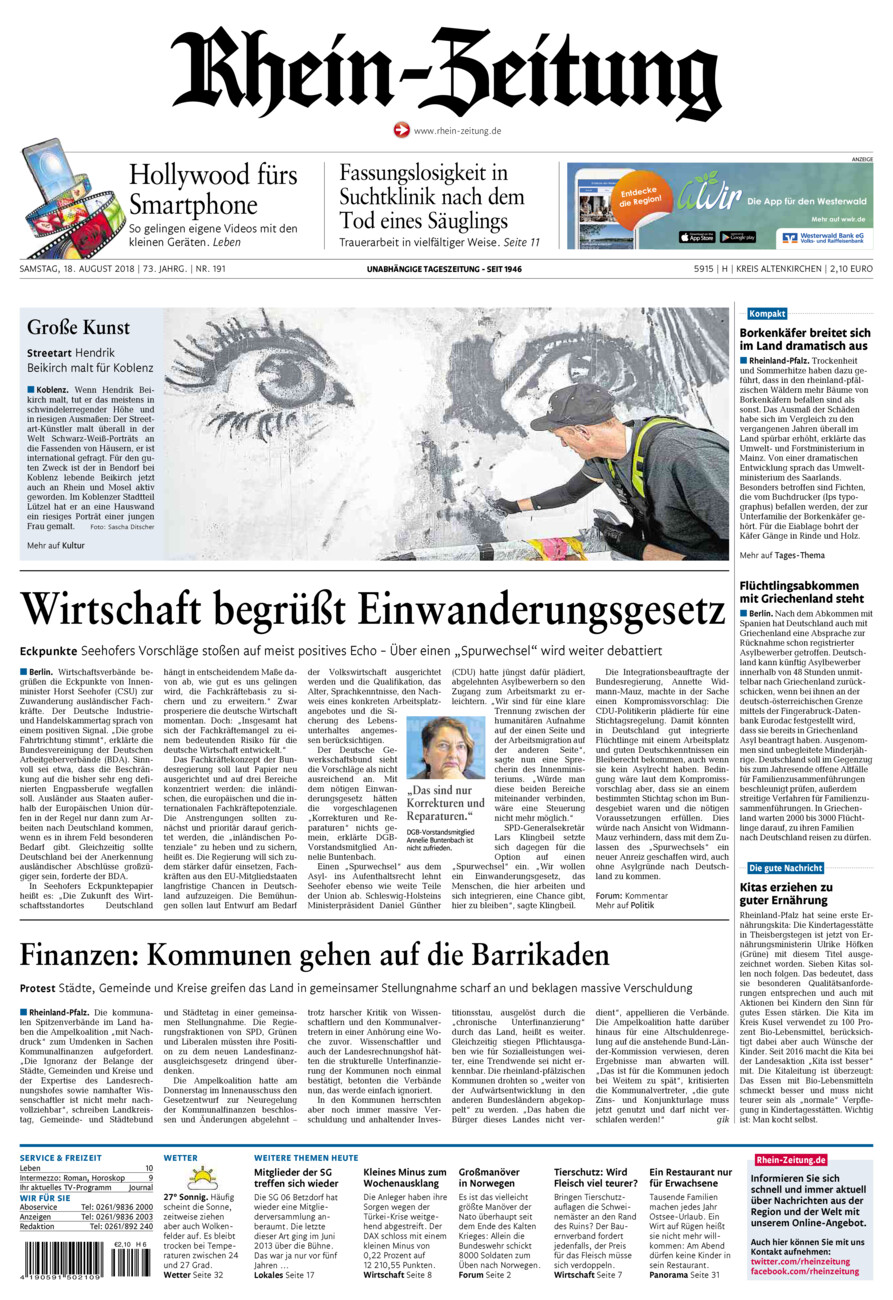Rhein-Zeitung Kreis Altenkirchen vom Samstag, 18.08.2018