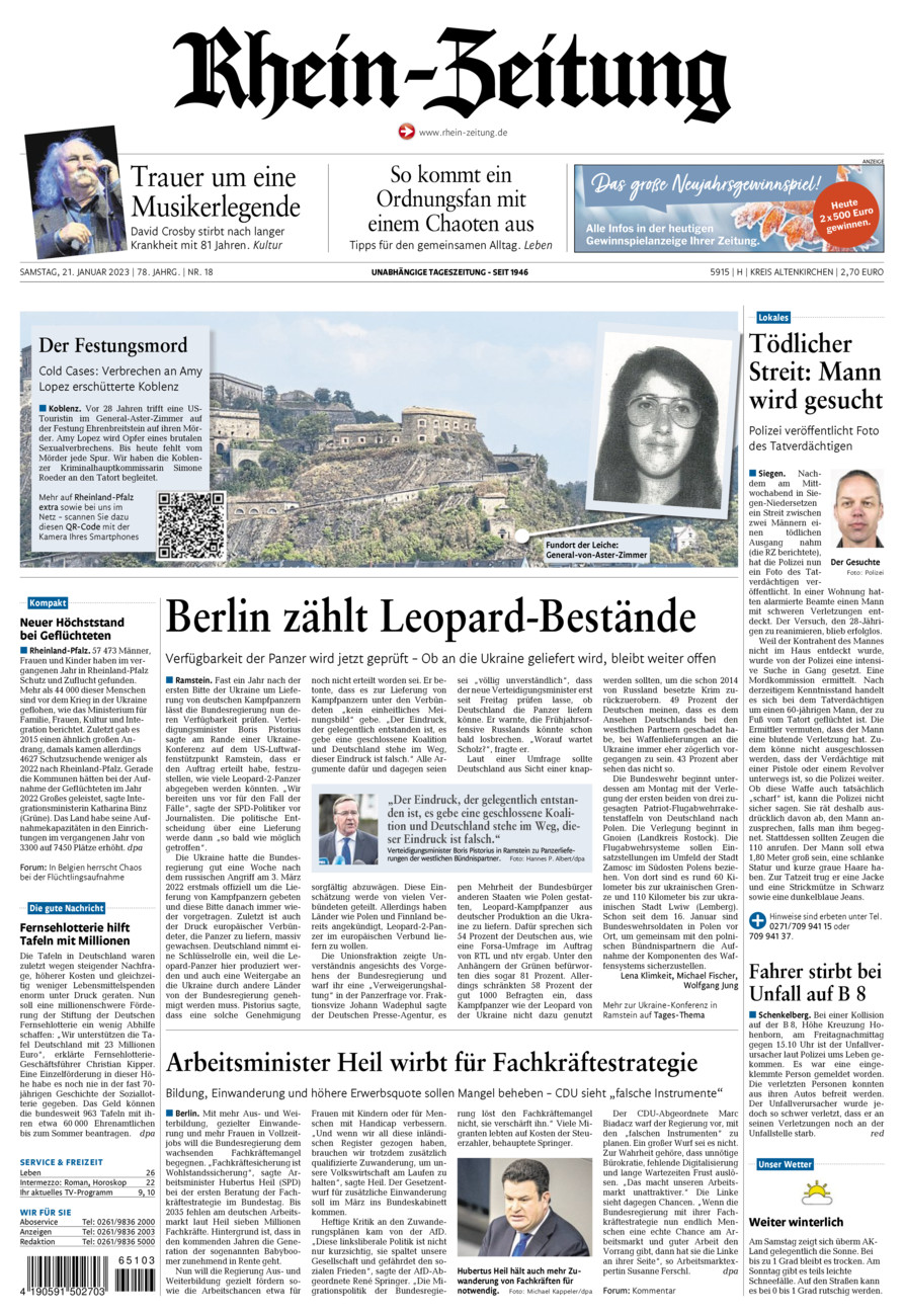 Rhein-Zeitung Kreis Altenkirchen vom Samstag, 21.01.2023