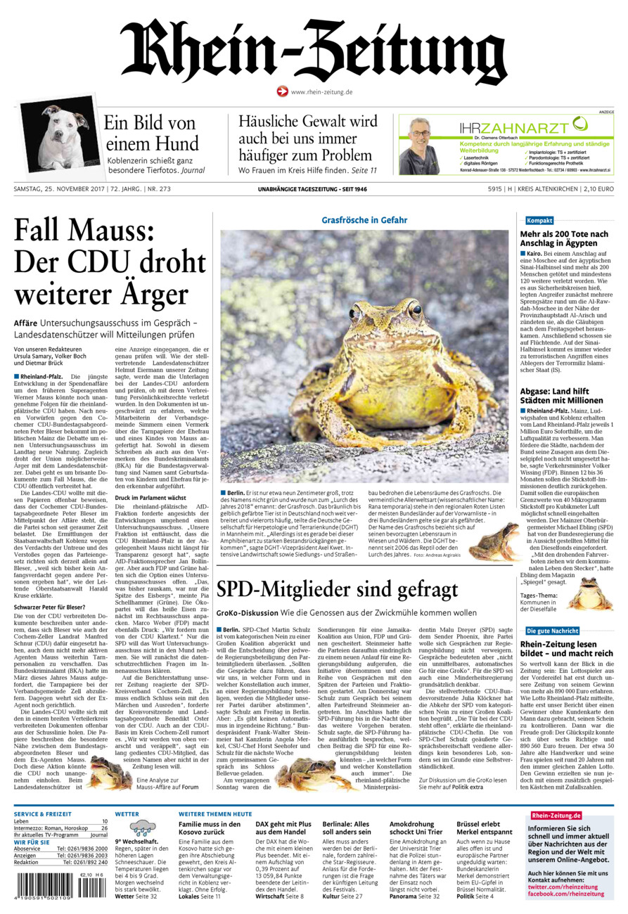 Rhein-Zeitung Kreis Altenkirchen vom Samstag, 25.11.2017