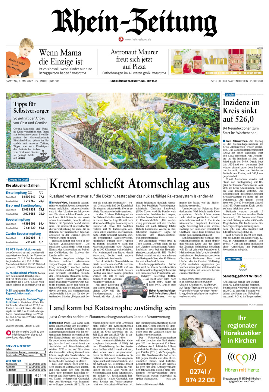 Rhein-Zeitung Kreis Altenkirchen vom Samstag, 07.05.2022