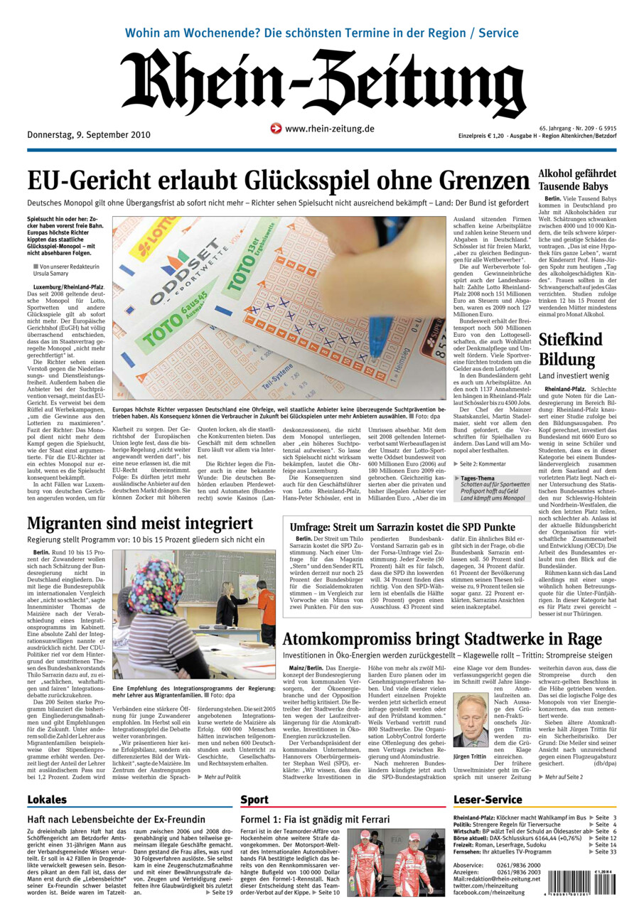 Rhein-Zeitung Kreis Altenkirchen vom Donnerstag, 09.09.2010