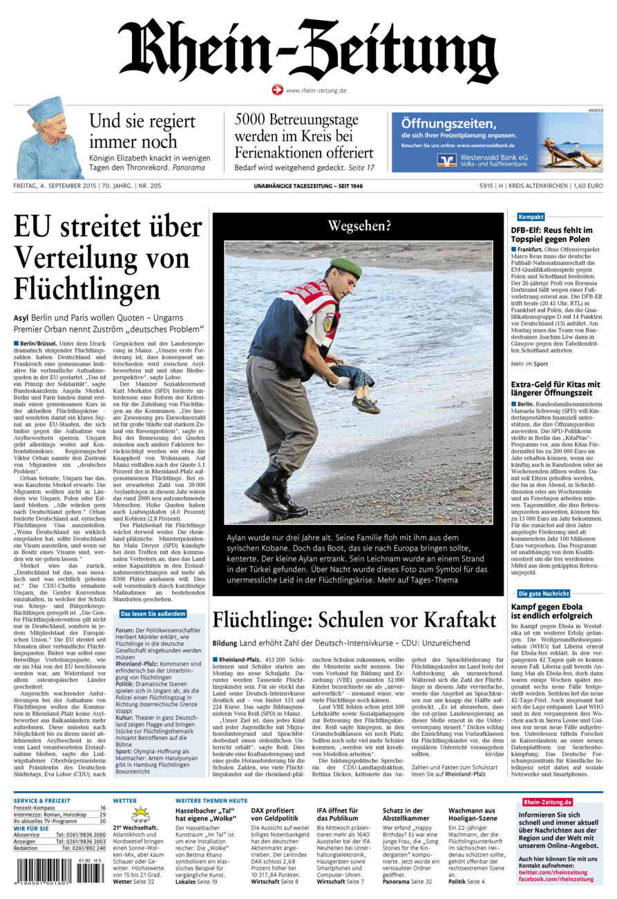 Rhein-Zeitung Kreis Altenkirchen vom Freitag, 04.09.2015