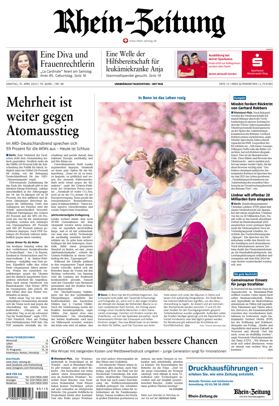Rhein-Zeitung Kreis Altenkirchen vom Samstag, 15.04.2023