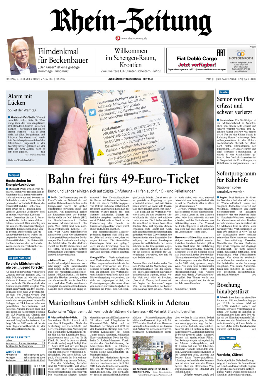 Rhein-Zeitung Kreis Altenkirchen vom Freitag, 09.12.2022