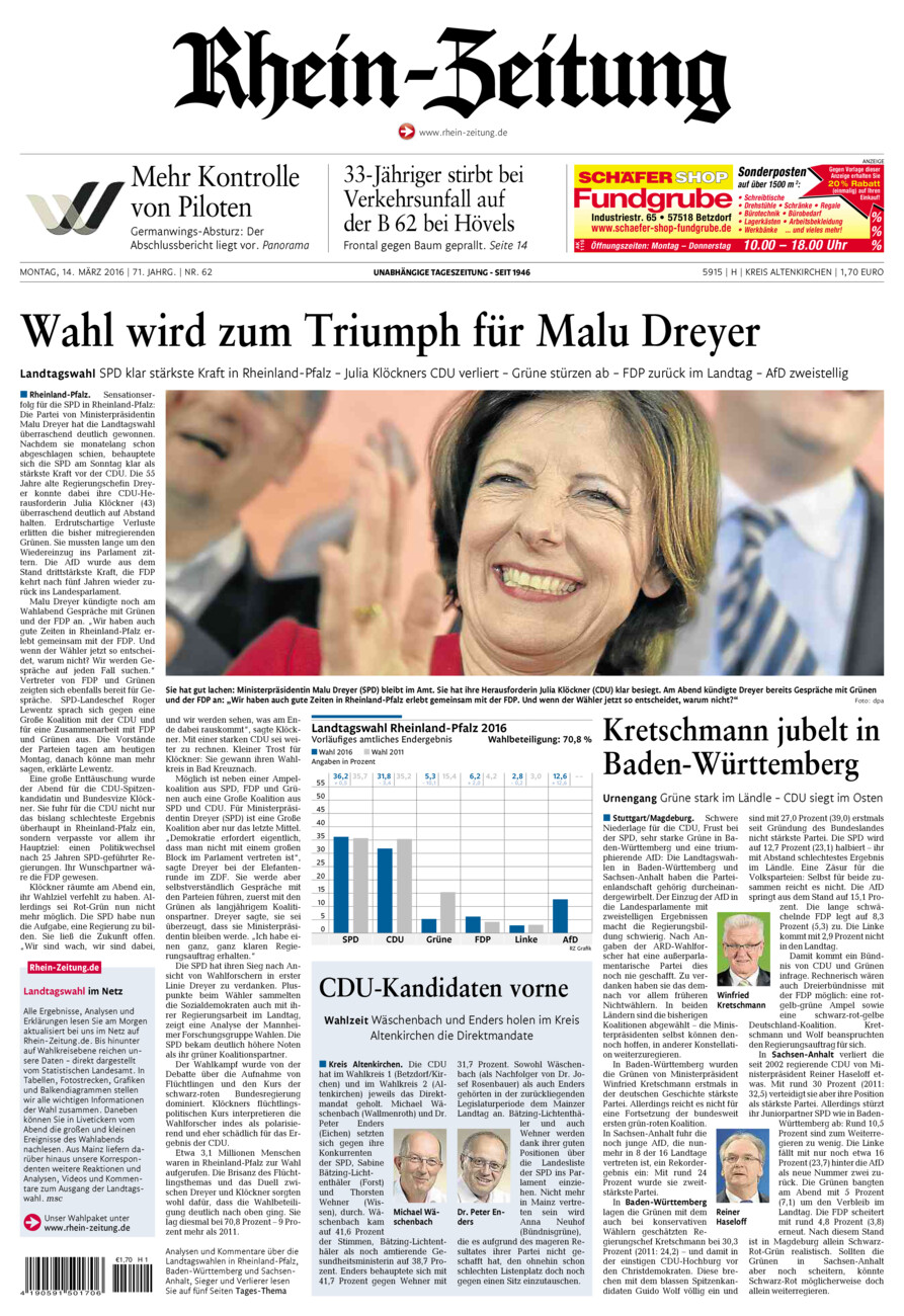 Rhein-Zeitung Kreis Altenkirchen vom Montag, 14.03.2016
