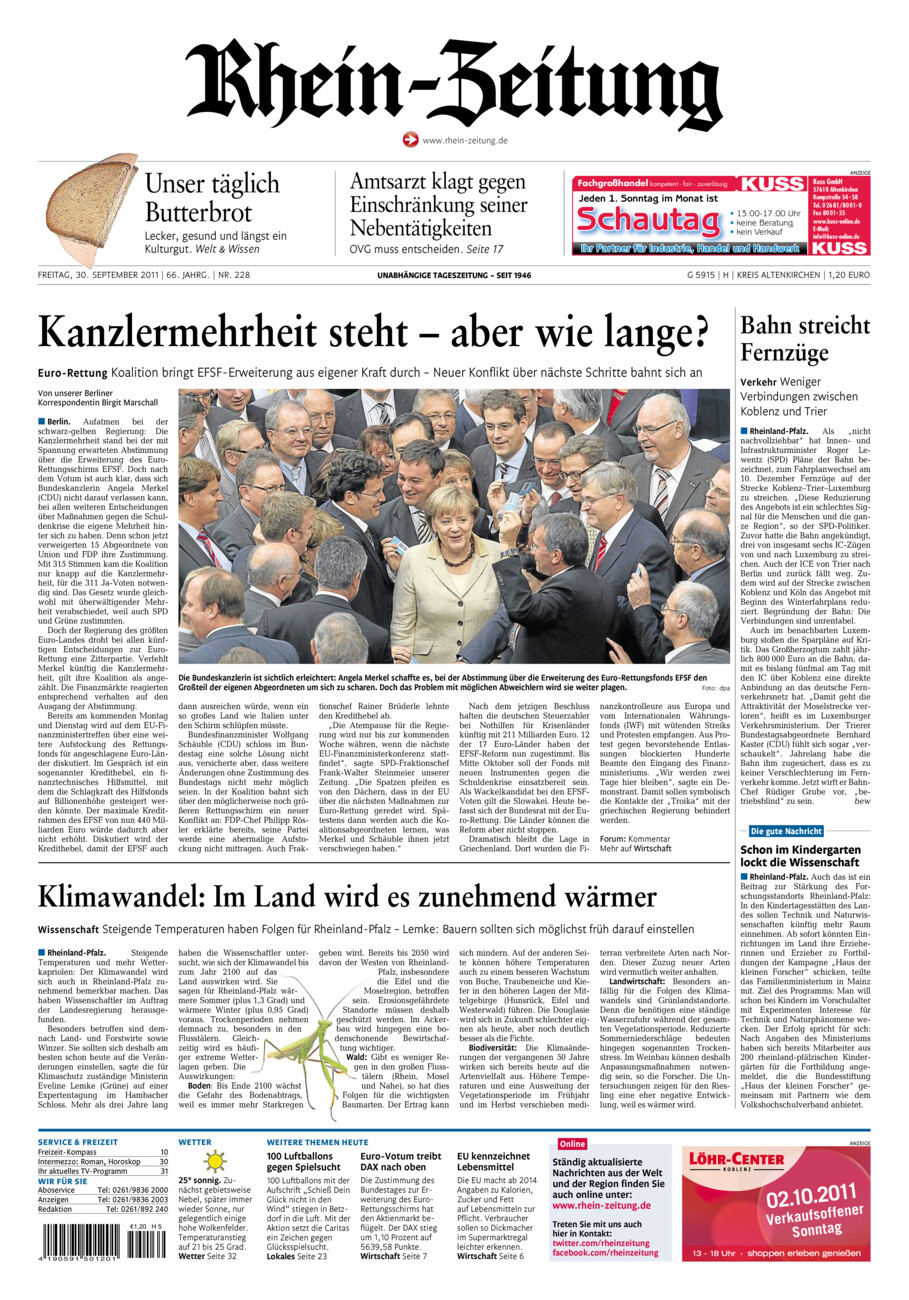 Rhein-Zeitung Kreis Altenkirchen vom Freitag, 30.09.2011