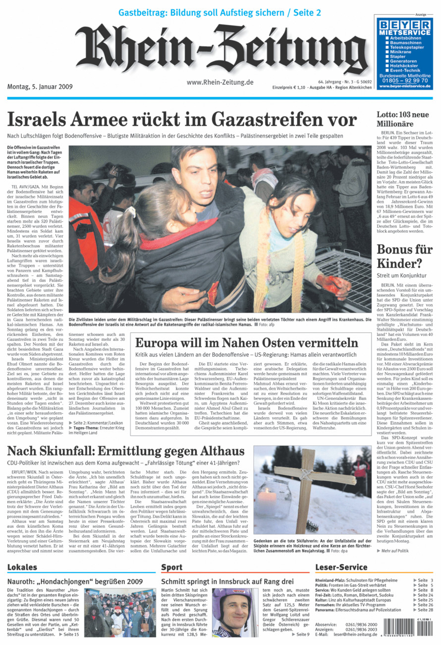 Rhein-Zeitung Kreis Altenkirchen vom Montag, 05.01.2009