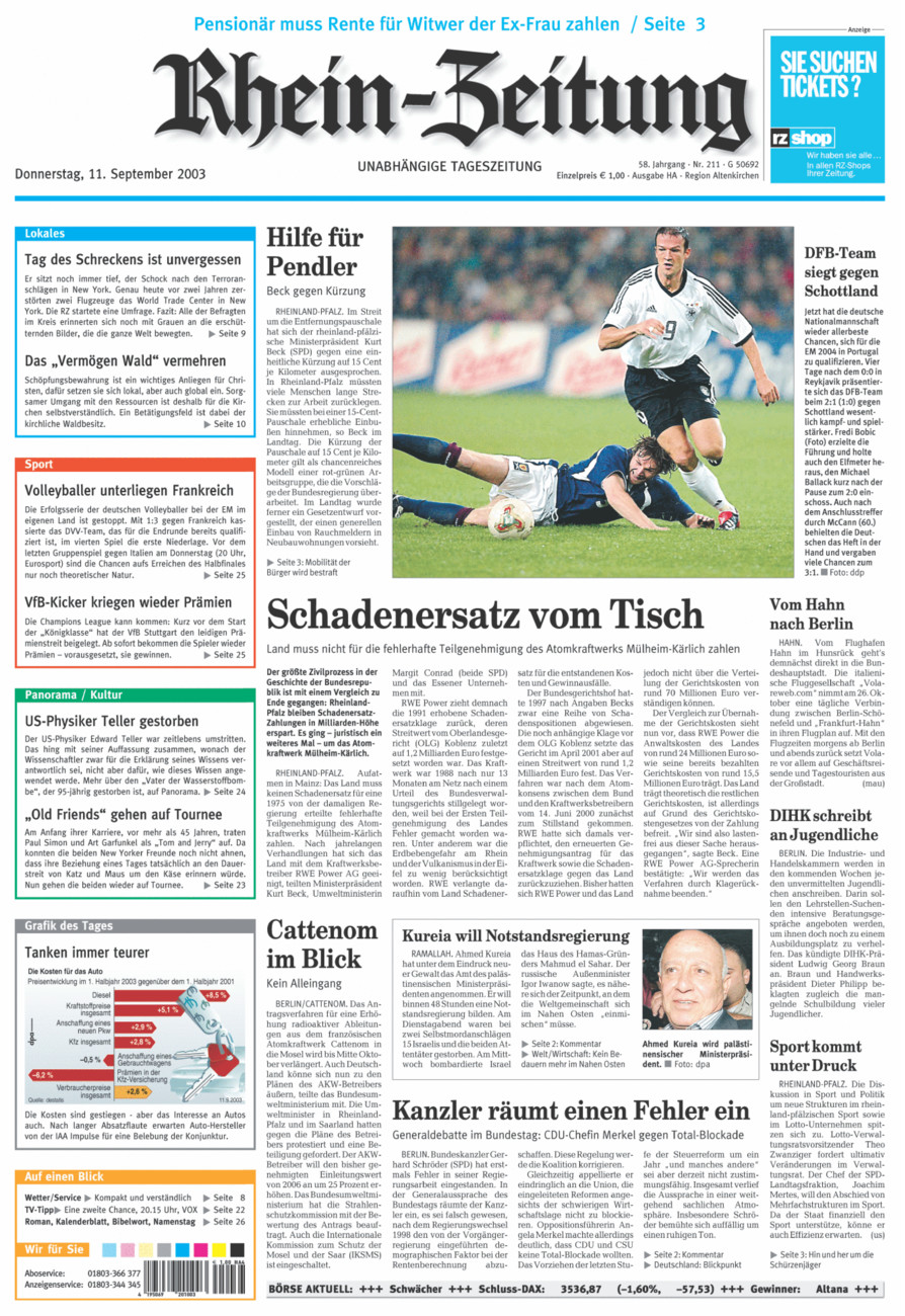 Rhein-Zeitung Kreis Altenkirchen vom Donnerstag, 11.09.2003