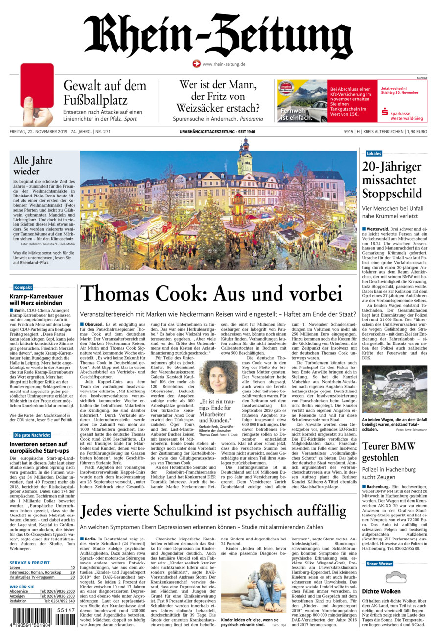 Rhein-Zeitung Kreis Altenkirchen vom Freitag, 22.11.2019
