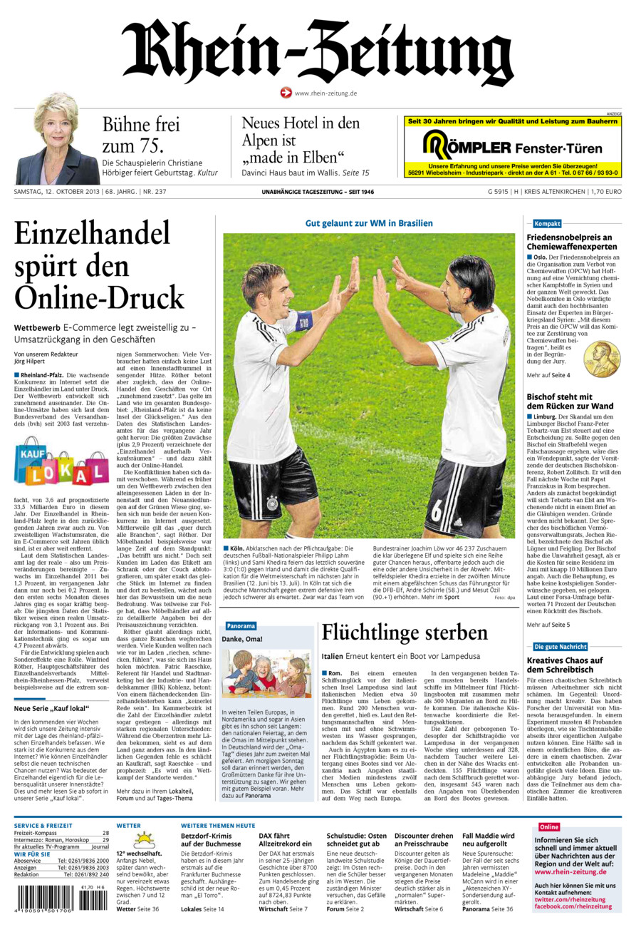 Rhein-Zeitung Kreis Altenkirchen vom Samstag, 12.10.2013
