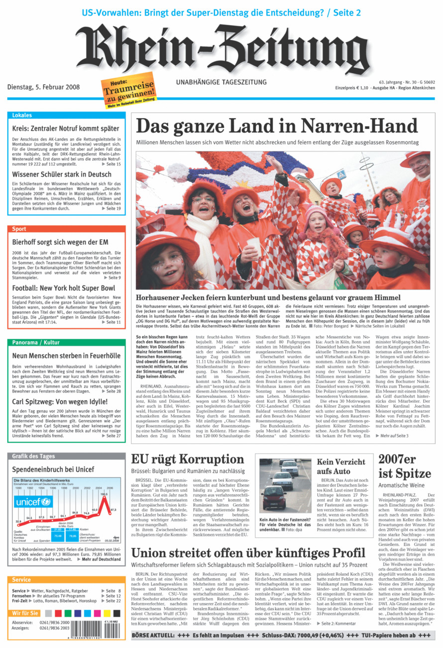 Rhein-Zeitung Kreis Altenkirchen vom Dienstag, 05.02.2008