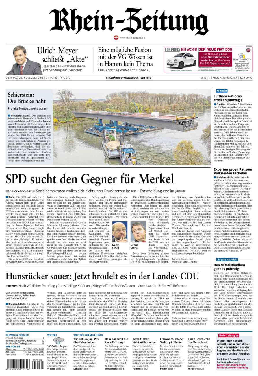 Rhein-Zeitung Kreis Altenkirchen vom Dienstag, 22.11.2016