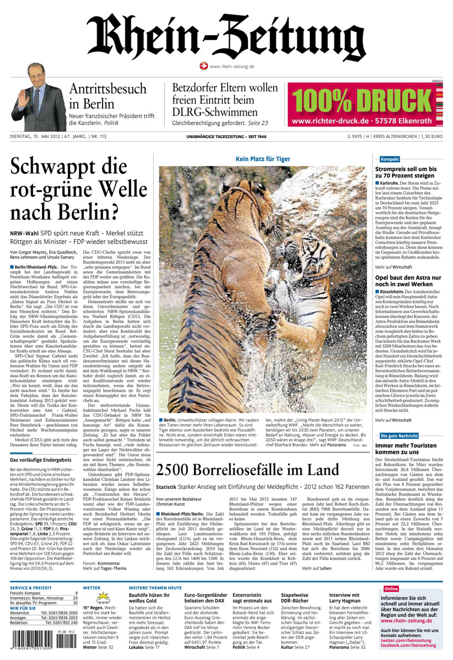 Rhein-Zeitung Kreis Altenkirchen vom Dienstag, 15.05.2012