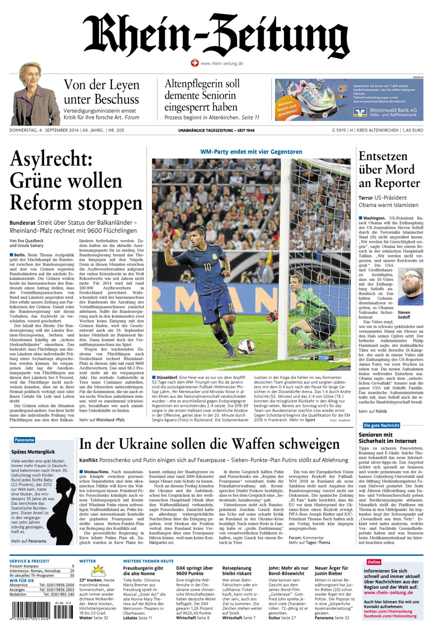 Rhein-Zeitung Kreis Altenkirchen vom Donnerstag, 04.09.2014