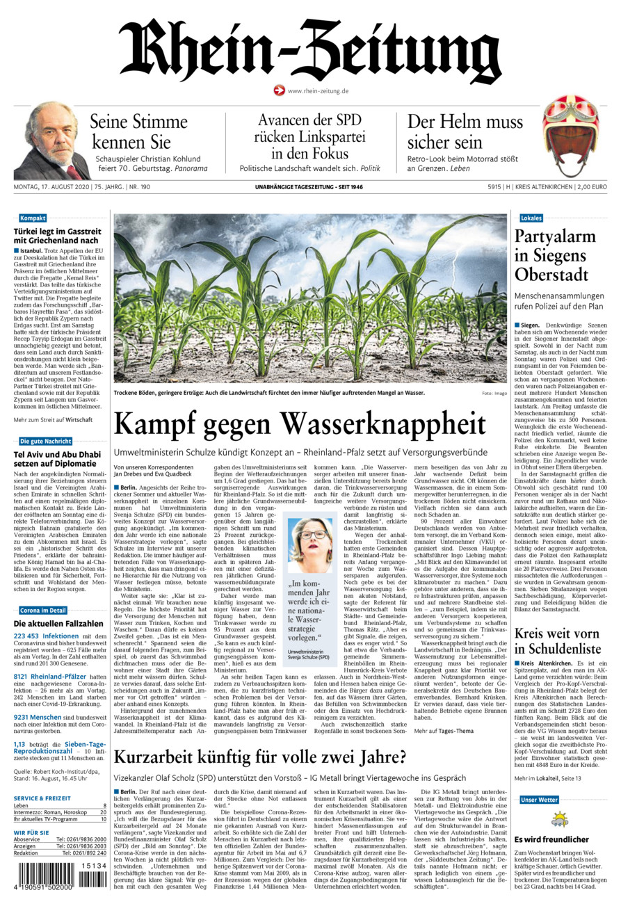 Rhein-Zeitung Kreis Altenkirchen vom Montag, 17.08.2020