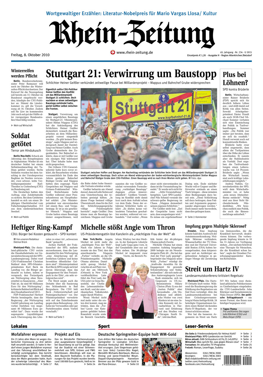 Rhein-Zeitung Kreis Altenkirchen vom Freitag, 08.10.2010