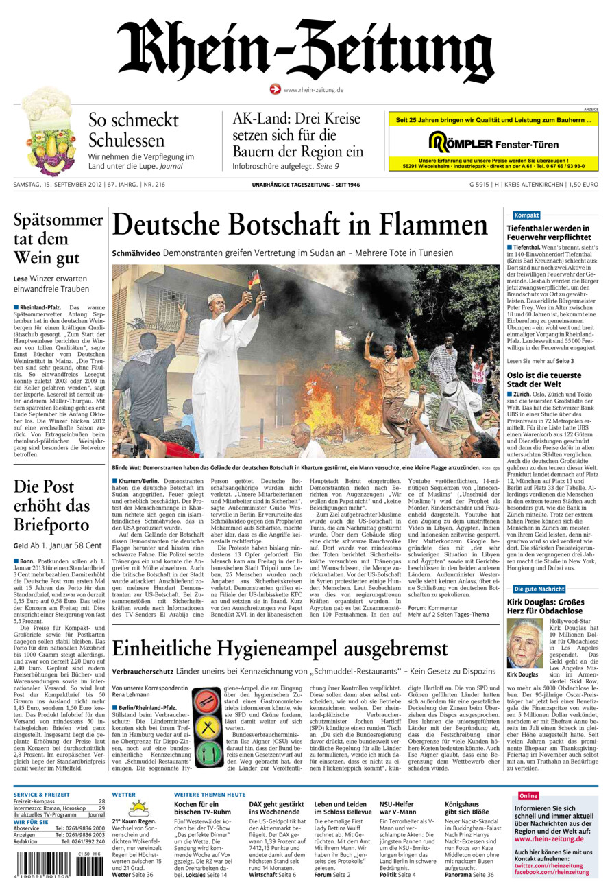 Rhein-Zeitung Kreis Altenkirchen vom Samstag, 15.09.2012