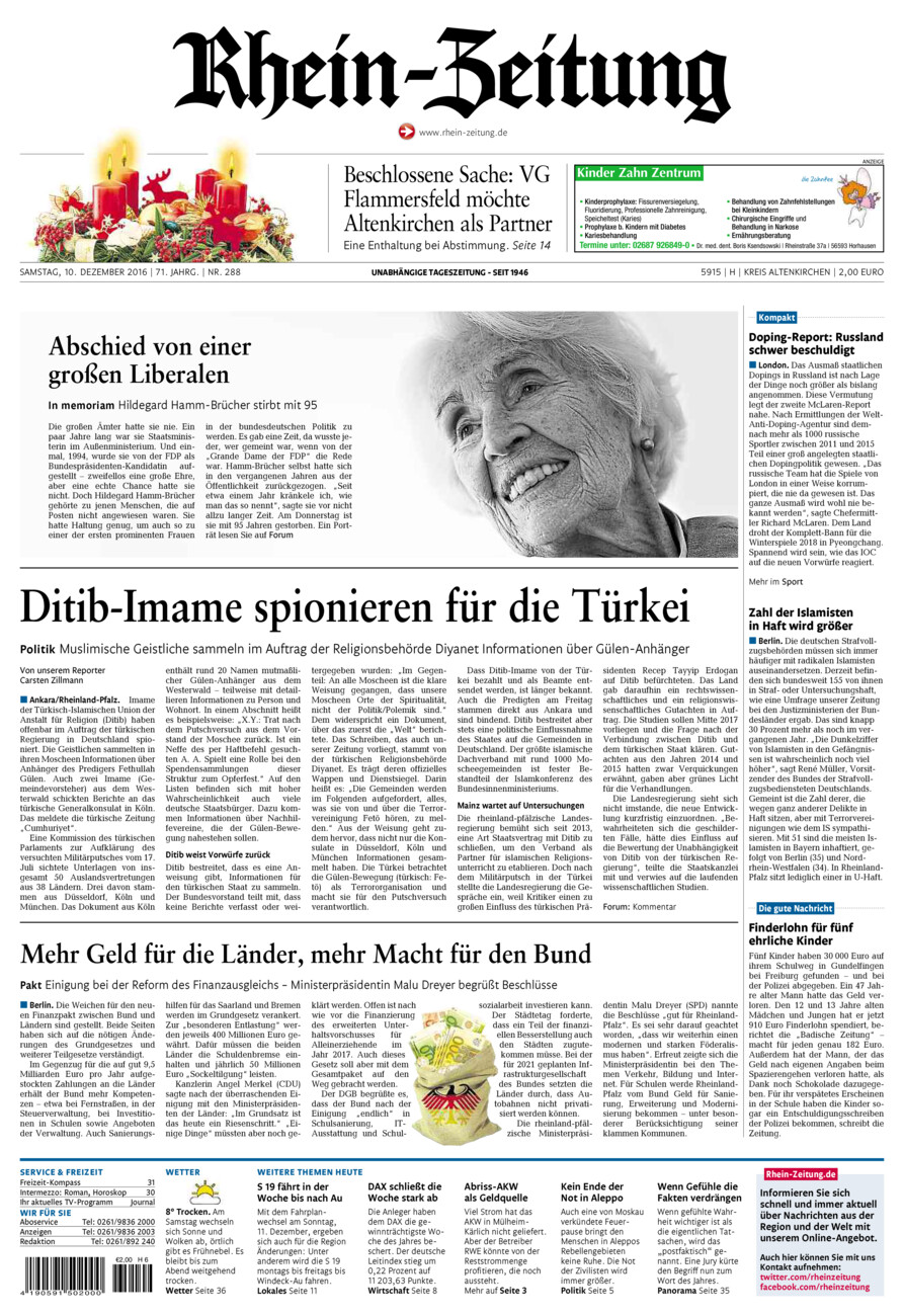 Rhein-Zeitung Kreis Altenkirchen vom Samstag, 10.12.2016