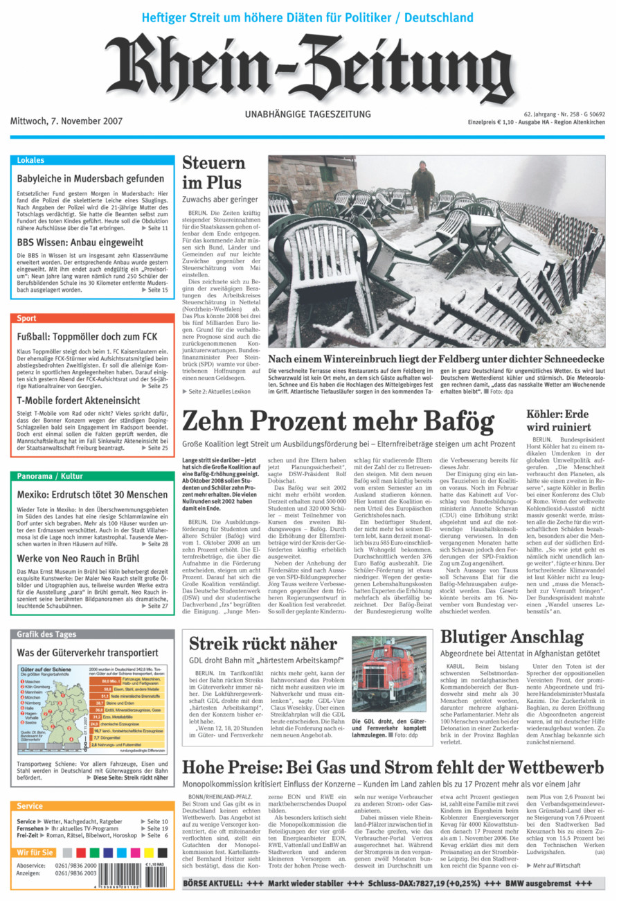 Rhein-Zeitung Kreis Altenkirchen vom Mittwoch, 07.11.2007