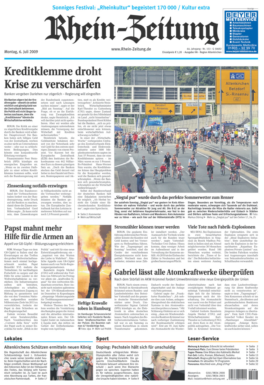 Rhein-Zeitung Kreis Altenkirchen vom Montag, 06.07.2009