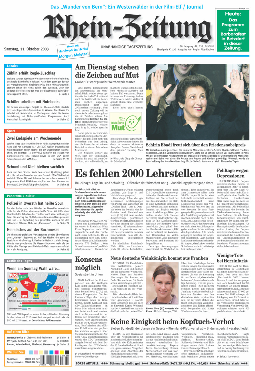 Rhein-Zeitung Kreis Altenkirchen vom Samstag, 11.10.2003